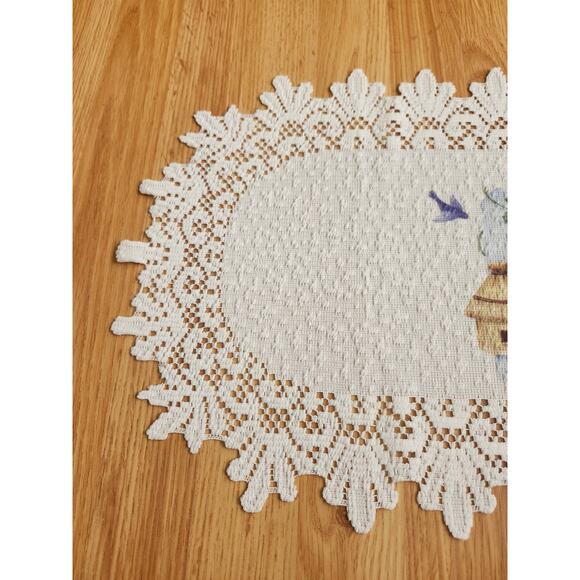 Lace Table Runner Birdhouses Spring Cottage 36.5x14 White Doily Decor Coquette - Picture 6 of 8